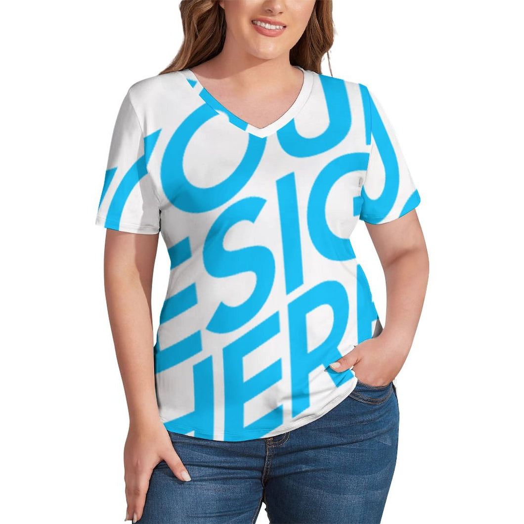 Impression d’image unique Tee shirt en col V manches courtes ample chic femme dodu NZ109 personnalisé avec motif logo photo texte