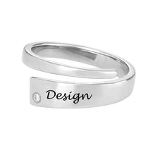 Charger l&#39;image dans la galerie, Bague &quot;Wrapped&quot; Zircone Cubique J0003 pour Femme Homme en Argent Sterling 925 Personnalisée avec Prénom Texte Gravé
