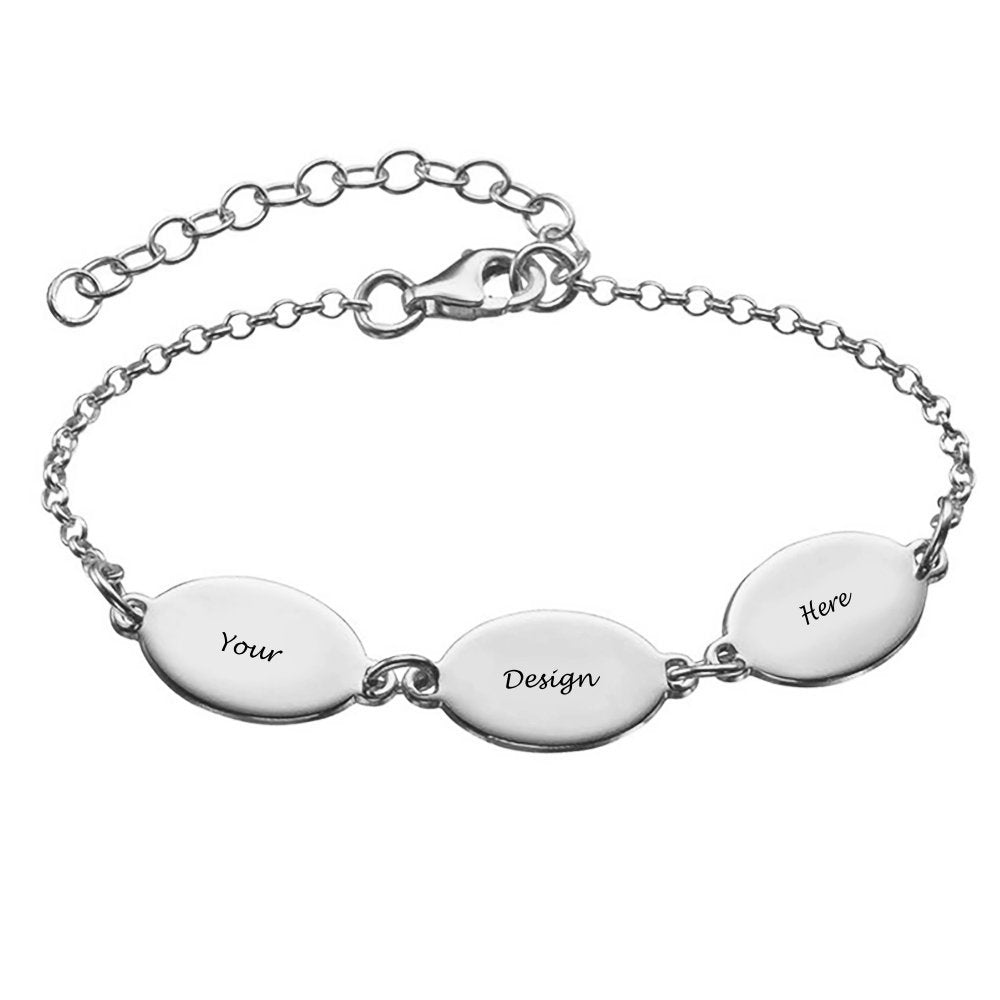 Bracelet ovale S0023 pour femme longueur réglable gravure personnalisé avec texte prénom