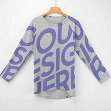 Charger l&#39;image dans la galerie, Impression d’image unique T-shirt tricot gris long col rond manches longues pour femme BL personnalisé avec photo logo texte motif
