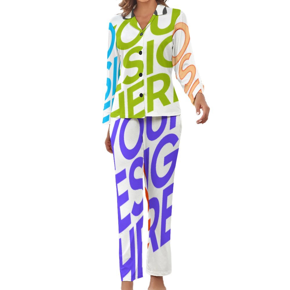 Ensemble pyjama femme 2 pièces homewear DTZREV1 en satin personnalisée avec prénom motif texte (conception multi-images)