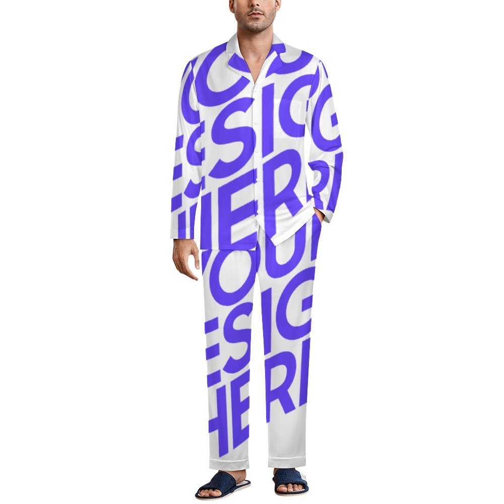 Ensemble pyjama 2 pièces homme manches longues imitation coton personnalisé avec photo motif texte (conception une image)