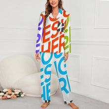 Charger l&#39;image dans la galerie, Ensembles de pyjama classiques à manches longues pour femmes personnalisée avec prénom motif texte (conception multi-images)
