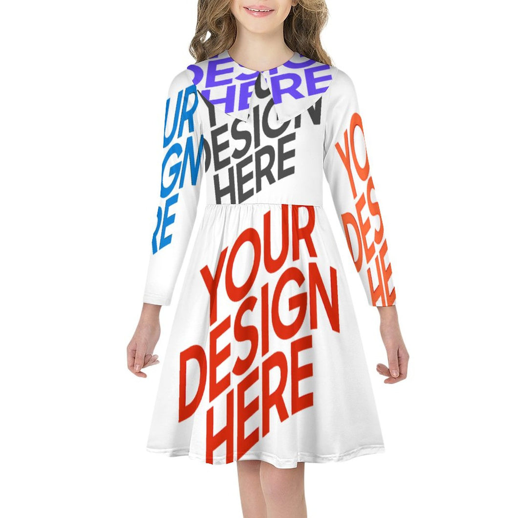 Robe à manches longues pour fille Robe trapèze F6Q personnalisé avec photo texte prénom (conception multi-images)