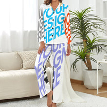 Charger l&#39;image dans la galerie, Ensemble pyjama à manches longues en col V femme personnalisé avec photo image motif logo texte (Impression des multi-images)
