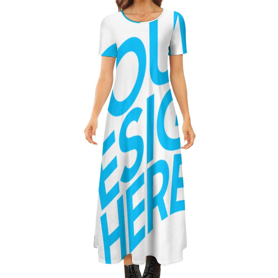 Robe chic longue manches courtes col rond grande taille femme B523 personnalisée avec photo logo texte motif (impression d'image unique)