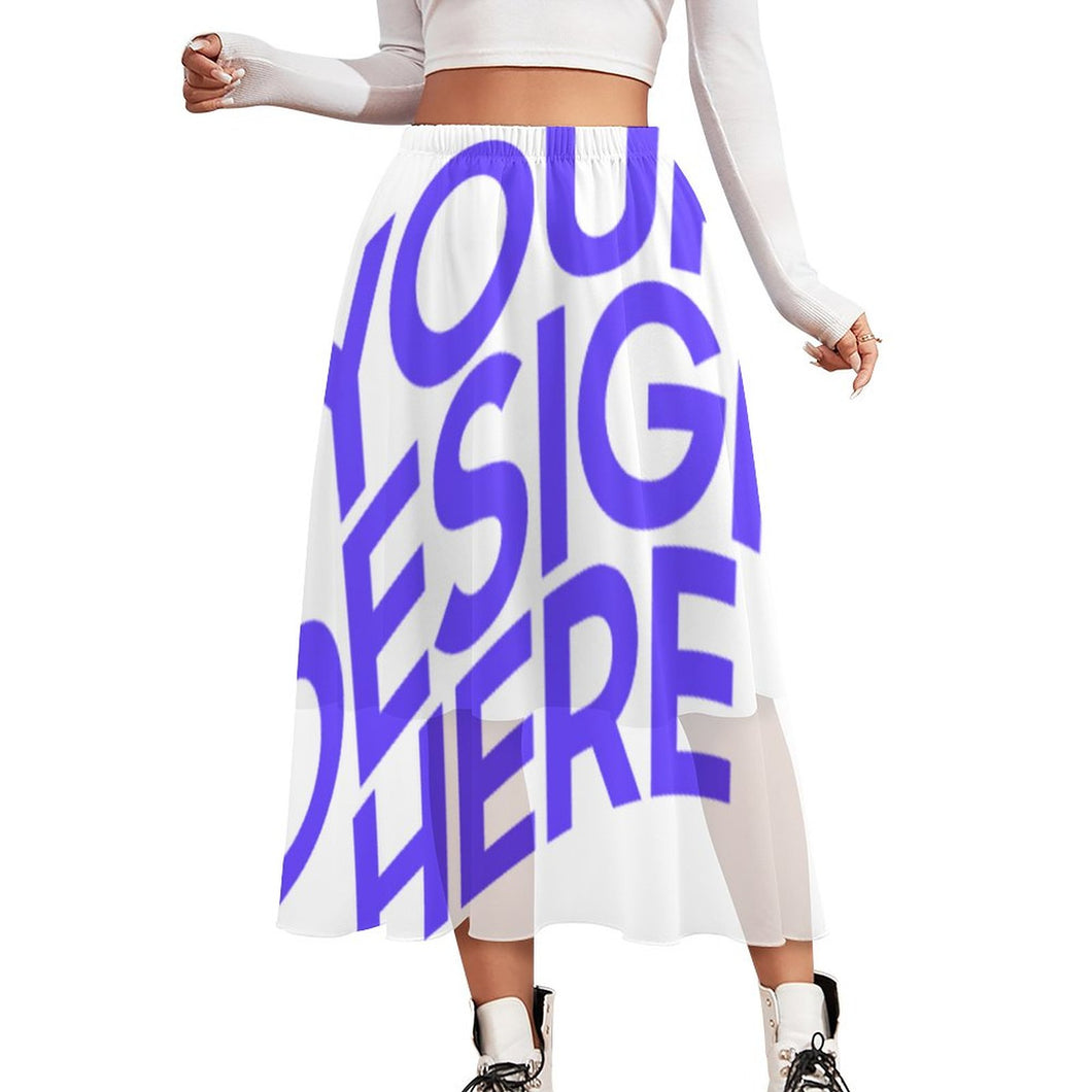 Jupe longue en mousseline double couches décontractée femme NZ062 personnalisée avec photo motif texte logo (impression multi-images)