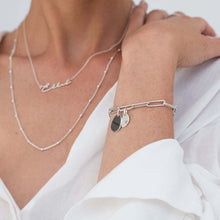 Charger l&#39;image dans la galerie, Bracelet à breloques trombone S0001 pour femme en argent sterling 925 gravure personnalisé avec texte prénom longueur réglable
