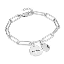 Charger l&#39;image dans la galerie, Bracelet à breloques trombone S0001 pour femme en argent sterling 925 gravure personnalisé avec texte prénom longueur réglable
