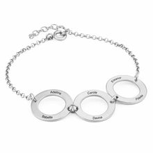 Charger l&#39;image dans la galerie, Bracelet trois anneaux S0041 avec pendentif 3 cercles gravé personnalisé avec texte prénom
