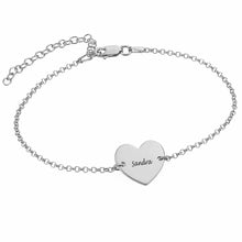 Charger l&#39;image dans la galerie, Chaîne bracelet de cheville argent avec pendentif coeur S0024 gravé personnalisé avec texte prénom
