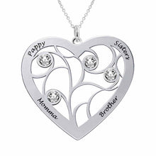 Charger l&#39;image dans la galerie, Collier d&#39;arbre généalogique chaîne d&#39;arbre de vie en cœur X0003 en argent sterling 925 gravure personnalisé avec prénom texte
