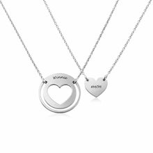 Charger l&#39;image dans la galerie, Collier mère et fille X0045 avec cœur découpé  gravure personnalisé avec lettre prénom
