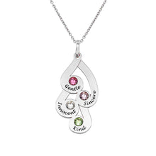 Charger l&#39;image dans la galerie, Collier pendentif familial avec pierres de naissance X0030 gravure personnalisé avec texte / prénom
