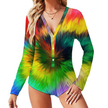 Charger l&#39;image dans la galerie, Combinaison Jumpsuit col V Manches longues femmes Sexy ALRP Personnalisé avec image motif texte logo (Impression d&#39;image unique)
