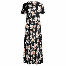 Charger l&#39;image dans la galerie, Robe chic longue manches courtes col rond grande taille femme B523 personnalisée avec photo logo texte motif (impression d&#39;image unique)
