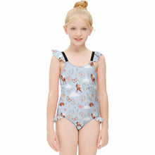 Charger l&#39;image dans la galerie, Maillot de bain une pièce fille à volants NT040 personnalisé et design avec vos motifs photos ou votre prénom
