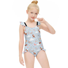 Charger l&#39;image dans la galerie, Maillot de bain une pièce fille à volants NT040 personnalisé et design avec vos motifs photos ou votre prénom
