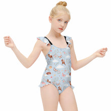 Charger l&#39;image dans la galerie, Maillot de bain une pièce fille à volants NT040 personnalisé et design avec vos motifs photos ou votre prénom
