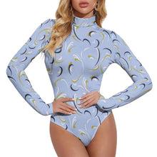 Charger l&#39;image dans la galerie, Combinaison body maillot stringbody élégante femme col montant manches longues personnalisé avec photo logo motif texte (impression d&#39;image unique)
