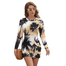 Charger l&#39;image dans la galerie, Robe élégante courte chic à manches longues femme JJ1207 personnalisée avec motif photo logo texte (Impression des multi-images)
