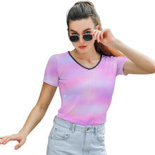 Charger l&#39;image dans la galerie, T-shirt tee shirt à manches courtes à col en V pour femmes T01 personnalisé avec photo logo et texte (impression d&#39;image unique)
