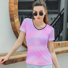 Charger l&#39;image dans la galerie, T-shirt tee shirt à manches courtes à col en V pour femmes T01 personnalisé avec photo logo et texte (impression d&#39;image unique)
