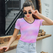 Charger l&#39;image dans la galerie, T-shirt tee shirt à manches courtes à col en V pour femmes T01 personnalisé avec photo logo et texte (impression d&#39;image unique)
