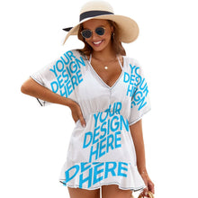 Charger l&#39;image dans la galerie, Kimono de plage robe courte une pièce col en V Mousseline de soie femme NZ031 personnalisé avec logo photo motif texte (impression d&#39;image unique)
