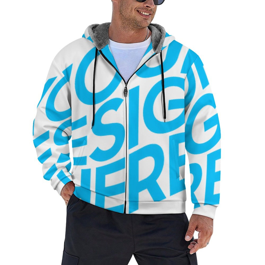 Sweat à capuche en peluche double couche pour hommes veste à capuche zippée sur le devant personnalisé avec photo motif texte (conception une image)