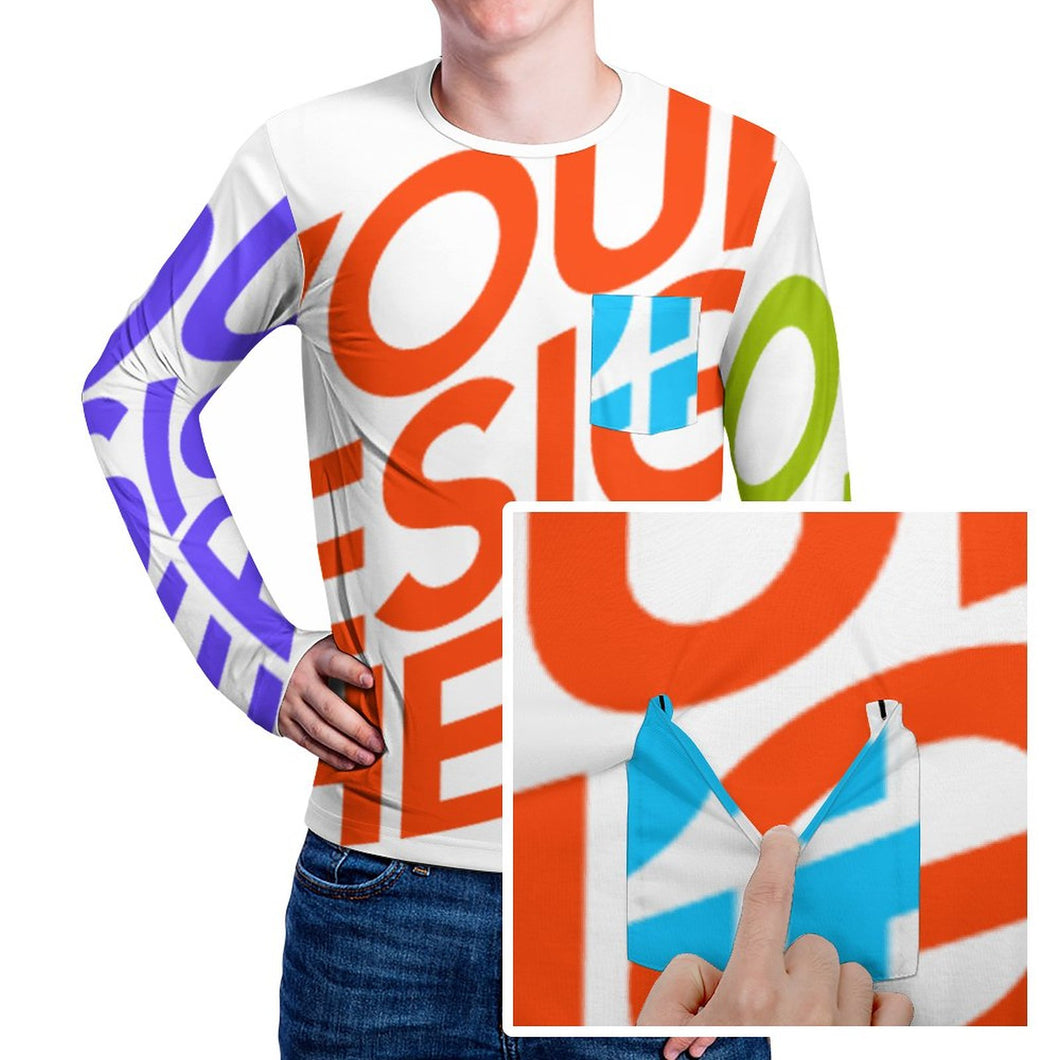 Sweatshirt chemise tee shirt à manches longues homme avec poche ELREV2 personnalisé avec photo logo texte motif (Impression des multi-images)
