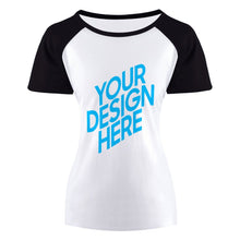 Charger l&#39;image dans la galerie, T-shirt tee shirt raglan à manches courtes 100% coton femme personnalisé avec photo texte
