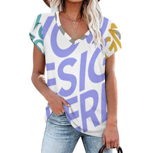 Charger l&#39;image dans la galerie, T-shirt à manches courtes à col en V  pour femmes AHT à Impression multi-images personnaliser avec le logo de texte de motif de photos

