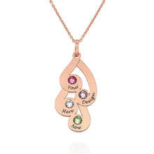 Charger l&#39;image dans la galerie, Collier pendentif familial avec pierres de naissance X0030 gravure personnalisé avec texte / prénom
