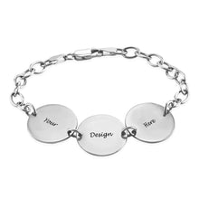 Charger l&#39;image dans la galerie, Bracelet Disc S0042 avec trois disques ovales avec gravure personnalisé avec texte prénom
