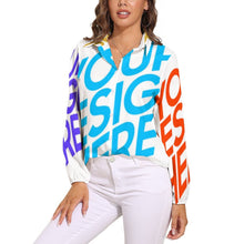 Charger l&#39;image dans la galerie, Chemise chemisier blouse femme à manches longues Vintage HS personnalisé avec photo image logo motif texte (impression des multi-images)
