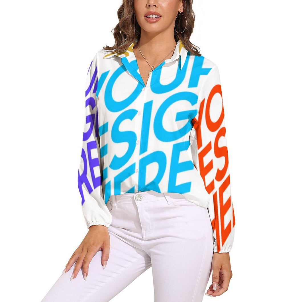 Chemise chemisier blouse femme à manches longues Vintage HS personnalisé avec photo image logo motif texte (impression des multi-images)