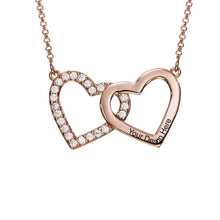Charger l&#39;image dans la galerie, Collier Diamant Coeur Deux X0093 pour femme gravure personnalisé avec prénom texte
