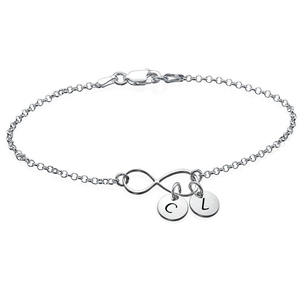 Bracelet de cheville Infini avec Breloques Initiales S0019 gravé personnalisé