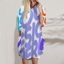 Charger l&#39;image dans la galerie, Robe ample à manches longues col rond pour femme AKQ personnalisée avec photos motif et texte (impression des multi-images)
