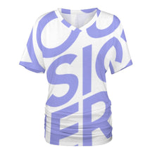 Charger l&#39;image dans la galerie, T-shirt tee shirt col v femme / top fronce BHT personnalisé avec photo logo texte motif (impression d&#39;image unique)
