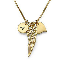 Charger l&#39;image dans la galerie, Collier aile d&#39;ange coeur disque en argent sterling 925 / cuivre X0027 gravure personnalisé avec prénom texte
