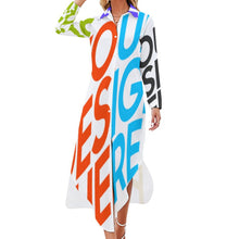 Charger l&#39;image dans la galerie, Robe chemise à manches longues JS fluide grande taille imprimée fantaisie femme personnalisée avec photo logo motif texte (impression des multi-images)
