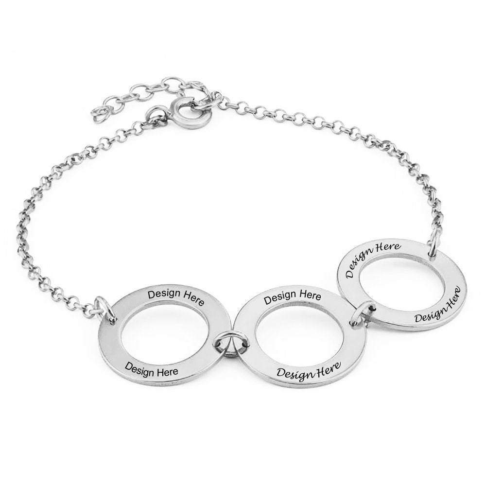 Bracelet trois anneaux S0041 avec pendentif 3 cercles gravé personnalisé avec texte prénom