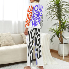 Charger l&#39;image dans la galerie, Ensemble pyjama à manches longues en col V femme personnalisé avec photo image motif logo texte (Impression des multi-images)
