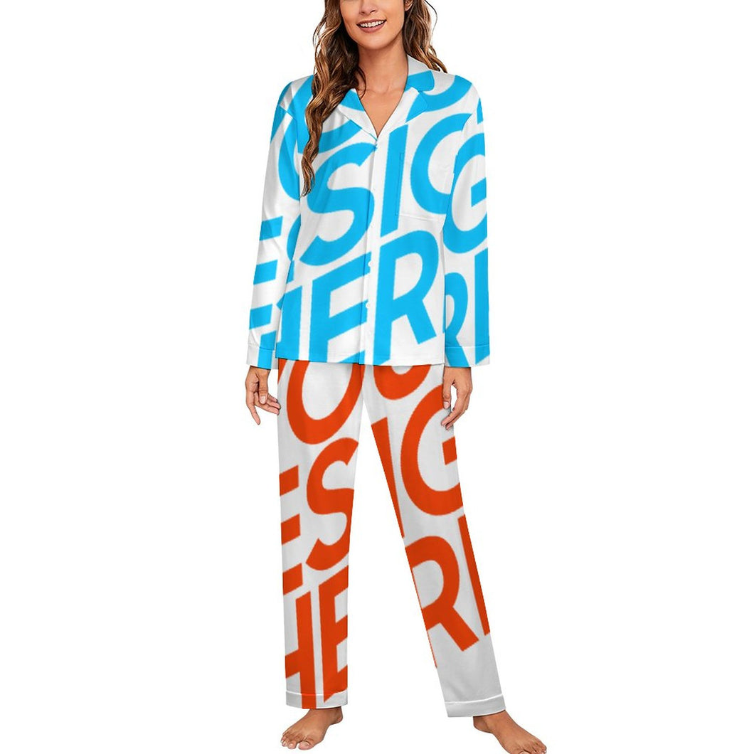 Pyjama manches longues pour femme 2 pièces loungewear chaud et douillet personnalisé avec photo motif texte (conception une image)