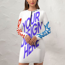 Charger l&#39;image dans la galerie, Mini robe femme sexy robe à manches longues avec fermeture éclair NZ017 personnalisée avec photo texte logo (conception multi-images)
