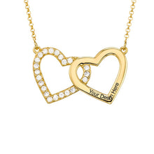 Charger l&#39;image dans la galerie, Collier Diamant Coeur Deux X0093 pour femme gravure personnalisé avec prénom texte
