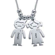 Charger l&#39;image dans la galerie, Mère Collier avec pendentifs de enfants X0008 gravure personnalisé avec prénom texte
