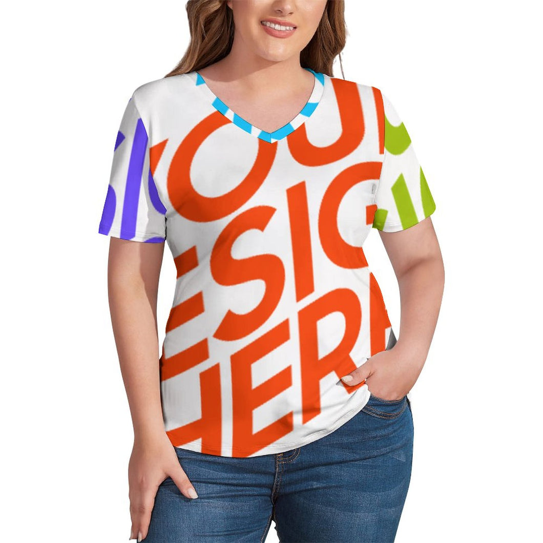 Tee shirt en col V ample originale grande taille femme dodu NZ109 personnalisé avec logo motif photo texte (impression des multi-images)